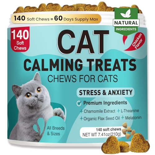 Cat Calming Treats, 140 Soft Chews to Relieve Anxiety, Stress & Prevent Bites, Perfect for Travel & Veterinary Visits, Soothing Calming Care for