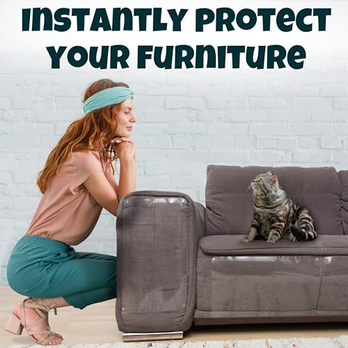 FixZilla Anti Cat Scratch Furniture Protector, 10-Pack Couch Protector from Cat Claws - Heavy-Duty, Easy-to-Apply Scratching Deterrent and Shield for Sofa Corners, Walls, Doors- with 50 Twist Pins