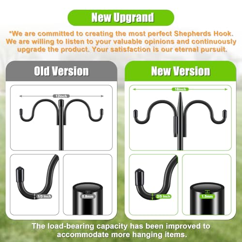 Gtongoko Double Shepherds Hook for Outdoor, 2 Pack 92 Inch Heavy Duty Bird Feeder Pole 3/4 Inch Thick Garden Hooks for Hanging Hummingbird Feeder, Plant Baskets, Solar Light Lanterns
