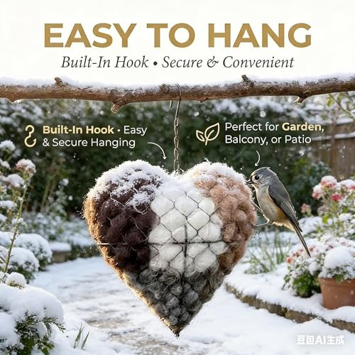 2026 new Handmade Alpaca Fiber Bird nest Heart, Bird nest Material Frame, Winter Wild Bird Tree House, Hummingbird nest Box Outdoor Garden Art Bird House, a Gift for Bird Lovers. (1pc)