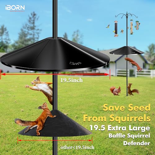 iBorn Squirrel Baffle for Bird Feeder Pole, 19.5” Oversized Squirrel Guard Defender, Bird Feeder for Outdoors Protector, Polycarbonate(PC), Pack of 1, Black