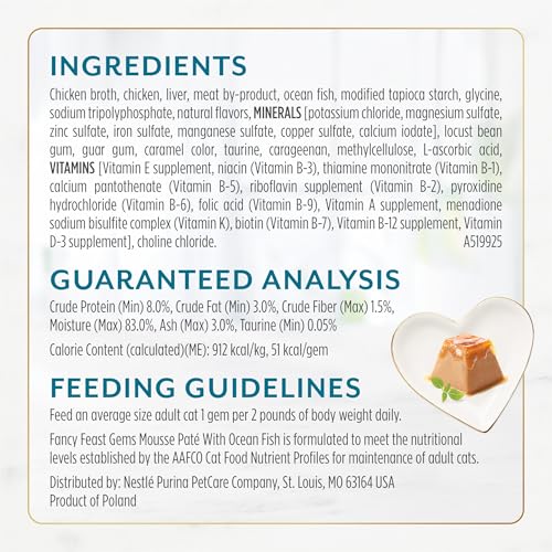 Purina Fancy Feast Gems Pate Mousse with Gravy Wet Cat Food with Ocean Fish - 4 oz. (Pack of 8)