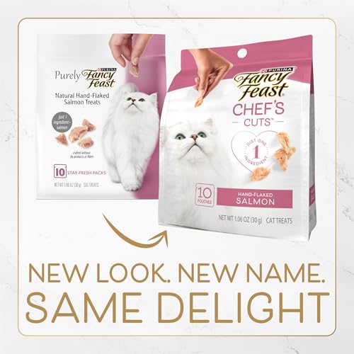 Purina Fancy Feast Purely Hand-Flaked Salmon Cat Treats, Real Fish, Tender Texture, 10 Count Pouch