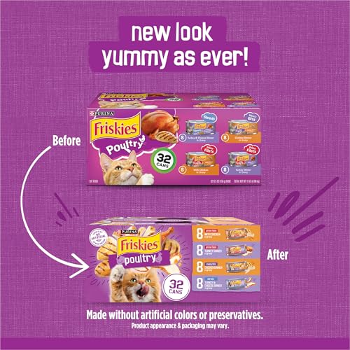 Purina Friskies Gravy Wet Cat Food Variety Pack, Poultry Shreds, Meaty Bits and  Filets - (Pack of 32) 5.5 oz. Cans
