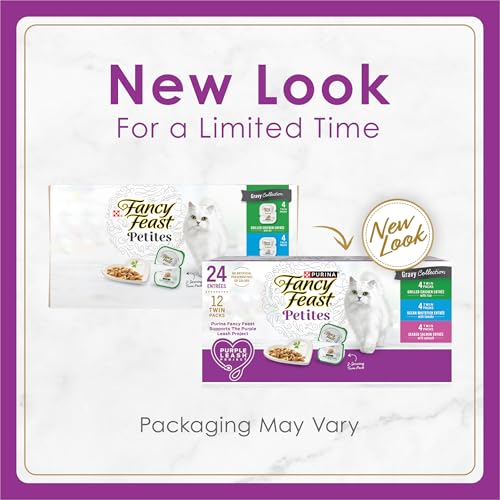 Purina Fancy Feast Gourmet Wet Cat Food Variety Pack, Petites Gravy Collection, break-apart tubs, 24 servings - (Pack of 12) 2.8 oz. Tubs