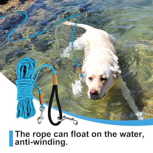 lynxking Long Dog Leash Reflective 15ft 30ft 50ft Check Cord Training Lead Padded Handle Heavy Duty Rope for Puppy Small Medium Large Dogs (Light
