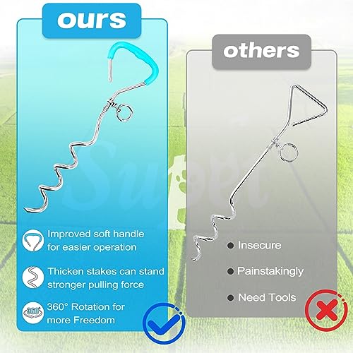 Supet Dog Tie Out Cable and Stake, Heavy Duty Runner with 32/16/10 FT Lead, Long Leash/Tether for Camping Backyard Outdoor Ground, Chain for Medium