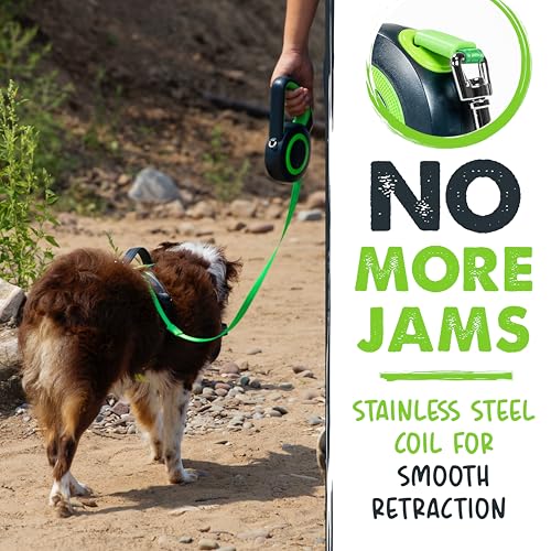 Mighty Paw Retractable Dog Leash 2.0 | 16' Heavy Duty Reflective Nylon Tape Lead for Pets up to 0-50 lbs. Tangle Free Design W/One Touch Quick-Lock