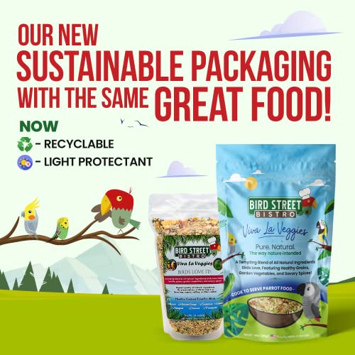 Bird Street Bistro Parrot Food - Parakeet & Cockatiel Food - Cooks in 3-15 min with Natural & Wholesome Grains, Legumes, Non-GMO Fruits, Vegetables & Health Spices