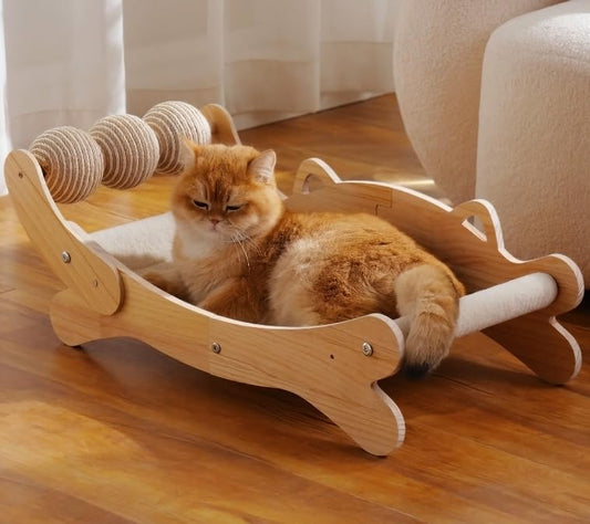 3-in-1 Cat Scratcher Bed for Indoor Cats Sisal Scratcher & Hammock Lounge with Solid Wooden Perch, No-Tip Stable Base for Large Cats ，Durable Cat Scratch Pad & Cat Furniture (Easy Assembly)