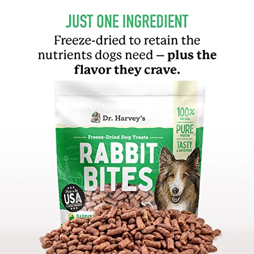 Dr. Harvey's Rabbit Bites Freeze-Dried Raw Dog Treats, Single Ingredient, All-Natural Rabbit Meat Protein for Dogs, Allergen-Free, 7 Ounces (1 Pack)