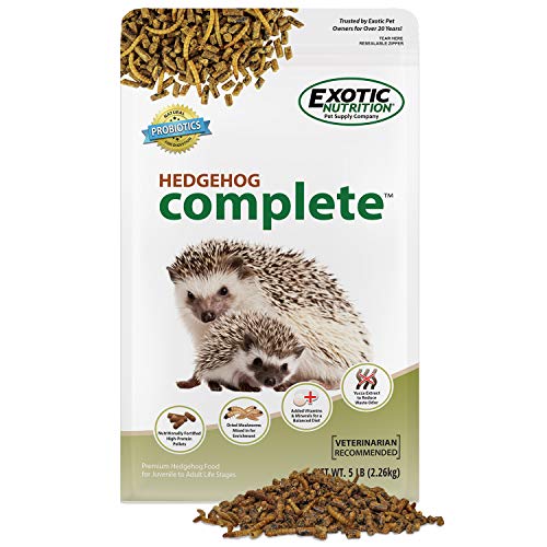 Exotic Nutrition Hedgehog Complete 5 lb - Nutritionally Complete Natural Healthy High Protein Pellets & Dried Mealworms - Food for Pet Hedgehogs