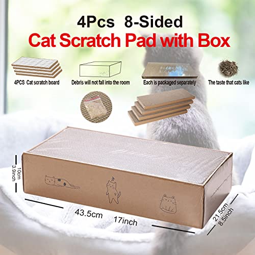 4 Packs in 1 Cat Scratch Pad with Box, Cat Scratcher Cardboard,Reversible,Durable Recyclable Cardboard, Suitable for Cats to Rest, Grind Claws and Play with Scratch Box