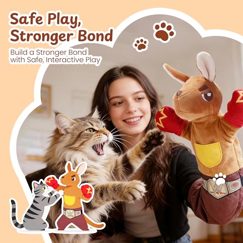 Cat Wrestling Glove, 22 inch Cat Puppet Wrestler with 5 Catnip Pouches & 3 Layer Resistant Protection, Interactive Cat Toy with Treat Pocket for