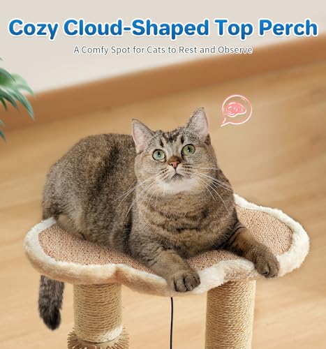 Made4Pets Cat Scratching Post, Cat Self Groomer for Indoor Cats, Cloud Soft Perch for Rest, 17.5" Tall Natural Sisal Scratcher Cat Grooming Interactive Ball Track Toys for Small Cats Kittens
