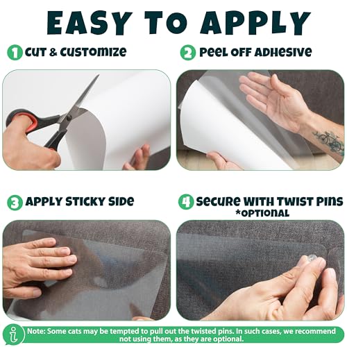 FixZilla Anti Cat Scratch Furniture Protector, 6-Pack Couch Protector from Cat Claws – Heavy-Duty, Easy-to-Apply Scratching Deterrent and Shield for Sofa Corners, Walls, and Doors- with 52 Twist Pins