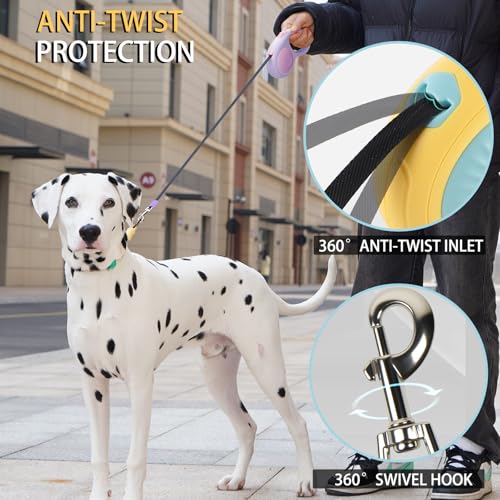 JSXD 360° Tangle-Free Retractable Dog Leash with One-Handed Brake, Pause, Lock, 10 ft Strong Nylon Tape Pet Walking Leash,Suitable for Cats, Small