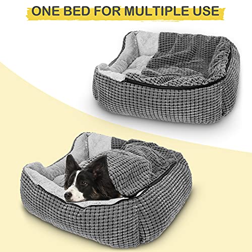 GASUR Dog Beds for Small Medium Large Dogs with Cover Cave, Rectangle Hooded Dog Puppy Bed with Blanket, Cozy Anti-Anxiety Cat Beds for Indoor Cats, Anti-Slip Bottom and Machine Washable (20", Grey)
