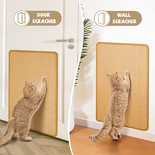 Carpet Cat Scratching Mat Sisal, 2 Packs Sisal Fabric Large 23.6" x 15.7" Scratching Pad for Indoor Cats with Adhesive Hook Loop Tape, Cat Scratching Rug Wall Scratchers for Indoor