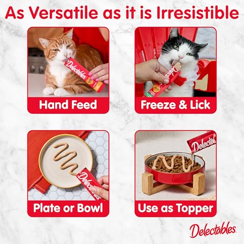 Delectables Squeeze Up Creamy Squeezable Puree, Lickable Wet Cat Treats, Grain Free, No Added Fillers, No By-Products, No Added Preservatives, 0.5 Ounces Senior Chicken, 32 Tubes Total