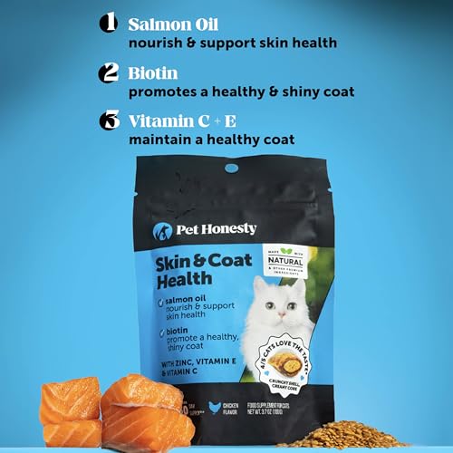 Cat Skin & Coat Health Chews – Crunchy & Creamy Treats with Omegas, Vitamin C & E, Biotin – Soothes Itchy, Dry Skin, Reduces Shedding & Promotes a Shiny Coat – Cat Vitamins (Chicken 30-Day Supply)