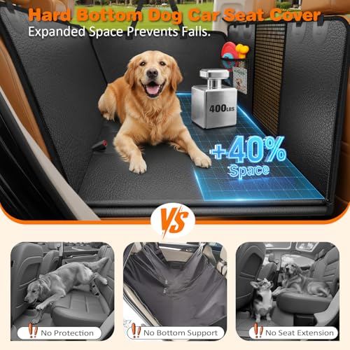 URPOWER PU Leather Backseat Extender for Dogs, Hard Bottom Dog Car Seat Cover for Back Seat, Waterproof Dog Car Hammock Anti-Scratch Pet Rear Seat Protector Travel Bed for Car, SUV, and Small Truck