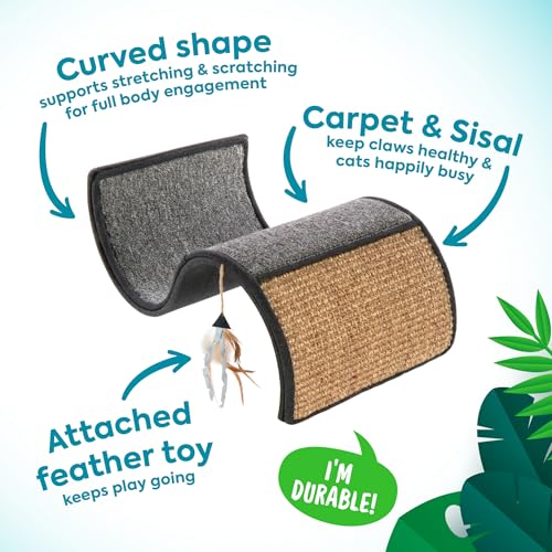 Petlinks Dream Curl Carpet Cat Scratcher, Dual-Surface Cat Scratching Post, Lounge & Hide Scratchers for Cats & Kittens, Gray, Furniture Protector, One Size Fits All Cats