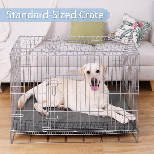 Vonabem Large Dog Bed Waterproof Outdoor, XL Crate Pad 42 inch Washable, Leather Pet beds with Removable Cover, Foam Orthopedic Anti-Slip XLarge Kennel Pads Reversible Wipeable, 41"x27" Grey