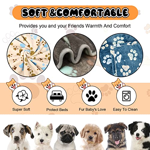 Rezutan 1 Pack 3 Blankets for Dogs, Dog Blanket for Large & Medium Pet Cat, Premium Soft Fluffy Suitable for Dog Kennels & Beds, Sofas, Gifts Puppy Essentials, 41x31inch, Gray/Blue/Beige