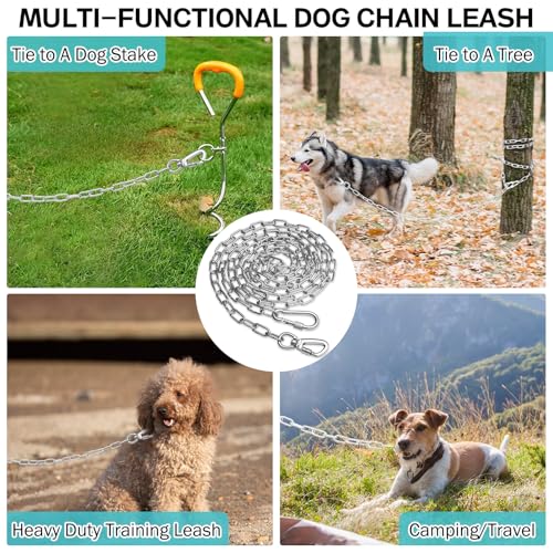 Heavy Duty Dog Chain for Yard-15FT Metal Dog Chain Leash Chew Proof,Long Dog Lead for Outside with Strong Swivel Hook,Outdoor Dog Runner for