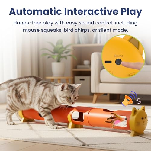 PAWSPIK Electric Feather Teaser Tube Cat Toy, Interactive Automatic Cat Toy for Indoor Cats, Smart Random Feather Play, Long Battery Life, Pet-Safe