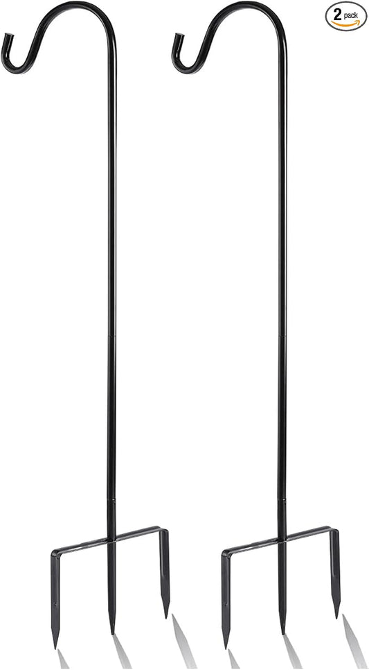 EXCMARK 2 Pack Shepherd Hook Adjustable Height 31/24/16’’ 1/2 inch Thick Use at Weddings, Hanging Solar Lights, Lanterns, Bird Feeders, Metal Hanger Hook (Black, 31 inch). U.S. Patent.