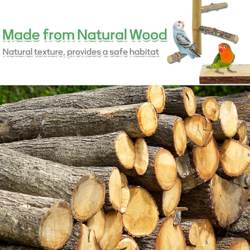 7PCS Natural Wood Bird Perches for Cage, Bird Parrot Parakeet Perch Stand, Bird Parakeet Cage Accessories, for Cockatiels Conure Budgies Small and Medium Parrots