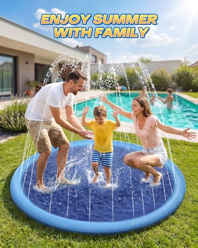 Raxurt Non-Slip Splash Pad for Kids and Dog, 67'' Splash Pad Thicken 0.58mm for Kids Ages 4-8 Toddler Baby Splash Sprinkler Pad Dog Pool Summer