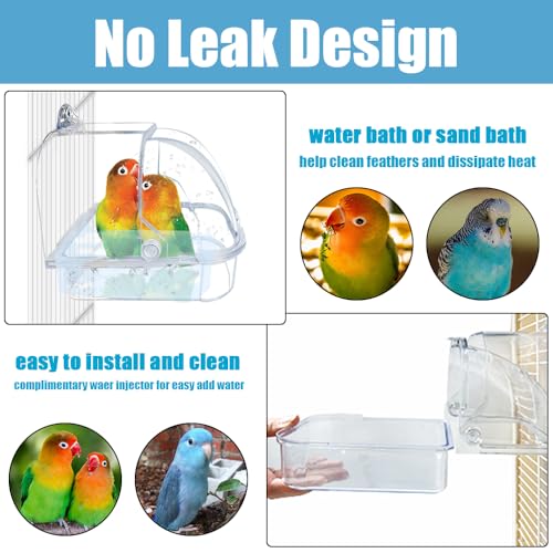 Bird Bath for Cage, Plastic Water Bowl Feeder for Pet Birds, Parrot Bathtub with Hanging Hooks for Little Bird Parrots Spacious Parakeets Portable Shower for Most Birdcage