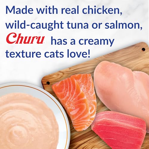 INABA Churu Cat Treats, Lickable, Squeezable Creamy Purée Cat Treat with Green Tea Extract & Taurine, 0.5 Ounces Each Tube, 40 Tubes, Chicken Variety Box