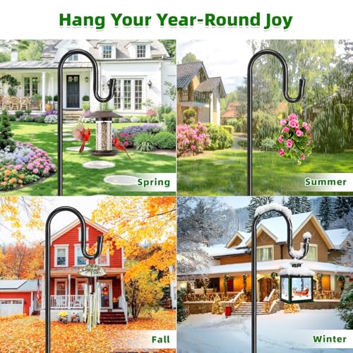 COCONUT 78" Heavy Duty Shepherds Hooks for Outdoor, Bird Feeder Pole with 5 Prong Base, Adjustable Height Shepherds Hook for Hummingbird Feeder, Bird Feeder, Plant, Wind Chimes, Lanterns (1 Pack)