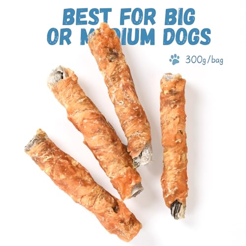 Pawmate Dog Treats Chicken Wrapped Cod Fish Skin Sticks, Healthy High Protein Omega3 Cod Twist Dog Chews Real Chicken Wrap Teeth Cleaning for Large Medium Small Breeds, 10.6 oz