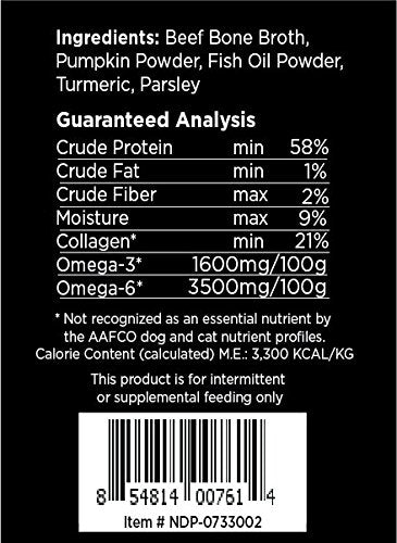 Nature's Diet Pet Bone Broth Protein Powder with Pumpkin, Fish Oil and Turmeric (Beef, 16 oz = 159 Servings)