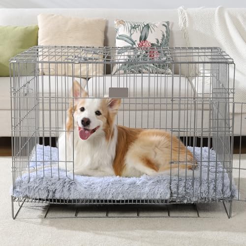 Vonabem Large Dog Bed Crate Pad 36 inch, Washable Pet Beds Medium Small Sized Dogs, Deluxe Plush Anti-Slip Puppy Mats for Sleeping, Soft Kennel Pads 35 * 23 inch Grey