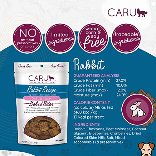 CARU - Soft 'n Tasty Baked Bites - Rabbit Bites Dog Treats - Flavorful Training Treats - 3.75 oz