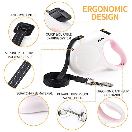 Fida Retractable Dog Leash for Small Breed up to 26 lbs, 16 ft Pet Walking Leash with Dispenser and Poop Bags, Anti-Slip Handle, Reflective Strong