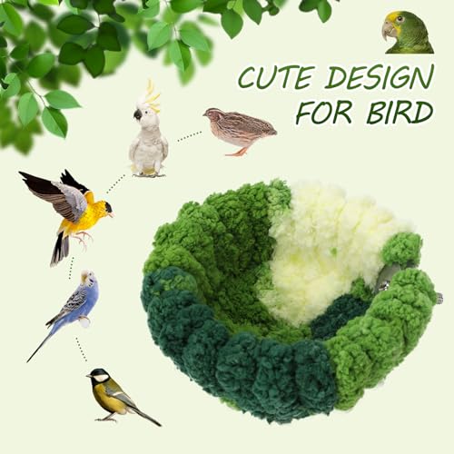 Bird Nest for Cage,Plush Hanging Bird Bed for Parakeet,Breeding Bird House for Conure,Budgie,Cockatiel,Lovebird,Canary,Finch,Hamster,Small Pets,Warm Nest (Green, S)