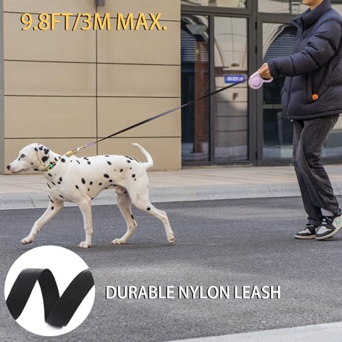 JSXD 360° Tangle-Free Retractable Dog Leash with One-Handed Brake, Pause, Lock, 10 ft Strong Nylon Tape Pet Walking Leash,Suitable for Cats, Small