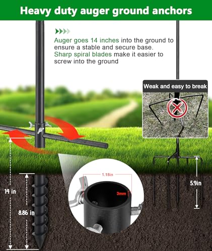 Heavy Duty Bird Feeder Pole - 60 Inch Adjustable 1 Inch Metal Bird House Pole with 14” Deep Auger Base | Outdoor Mount Kit for Bluebird Houses, Hummingbird Feeders, Smart Bird Feeder with Camera