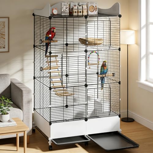 Encrypted Bird Cage Large Bird Cages 57-Inch, Top Storage Space, Bottom Splash Guard with Essential Bird Supplies – Durable & Spacious Aviary – Budgies & Cockatiels