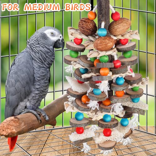 BBjinronjy Large Parrot Toys Bird Chewing Toys-Natural Nuts Corn Loofah Wooden Bird Cage Toy for African Grey,Macaws,Conure,Cokatoos,Cockatiel, Parrots and Other Medium and Small Birds