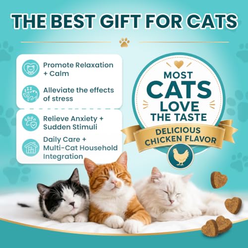 Cat Calming Treats, 140 Soft Chews to Relieve Anxiety, Stress & Prevent Bites, Perfect for Travel & Veterinary Visits, Soothing Calming Care for
