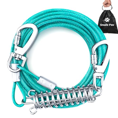Snagle Paw Tie Out Cable for Dogs, 50FT Dog Leads for Yard Chew Proof, Heavy Duty Leash for Large Dogs Up to 125lbs, Sturdy Dog Runner for Yard or