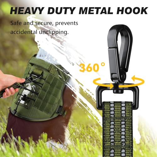 WINGOIN Dog Leash for Large Medium Dogs, Heavy Duty Dog Leashes with Double Handle, Poop Bag Holder, Metal Clip, Car Seat Belt Buckle, Reflective